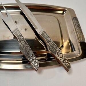 Vintage Stainless Steel Carving Set  3-Piece Tray, Knife & Fork  Made in Japan